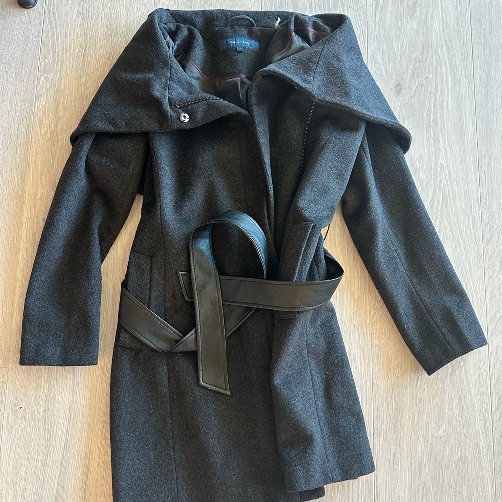 Calvin Klein Black Wool Coat with Belt